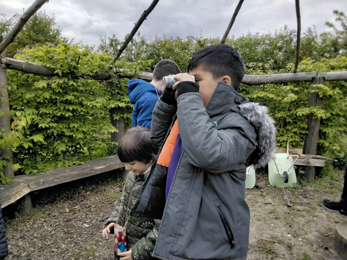 SRP children went on an imaginative adventure with personalised Binoculars at forest school – Did they see jungle animals from the story 'Rumble in Jungle' which they are reading? #forestschool #srpunit #SEN #hayes #provision