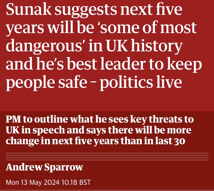 Performative anti-woke cruelty has failed. Screeching u-turns on net zero have failed. His absurd claim to be the change candidate failed. Bleating ‘Stop the boats’ and ‘The plan is working’ have both failed. Now he’s trying to frighten us into voting for him. What a failure.