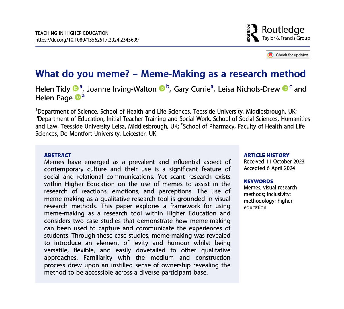 Teaching in Higher Education (TiHE) tweet media