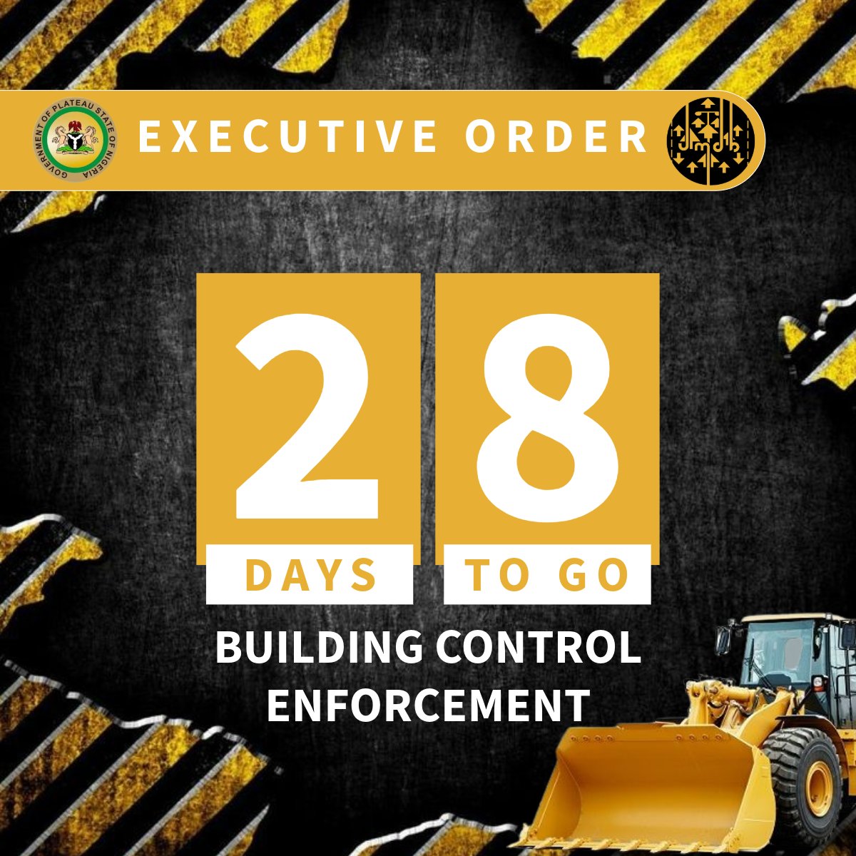 Rise and shine, Plateau State! Monday's here to kickstart our week with a reminder: in just 28 days, building control enforcement begins. Let's take proactive steps to ensure compliance and safety. Every action we take today builds a better tomorrow. The Time is Now!