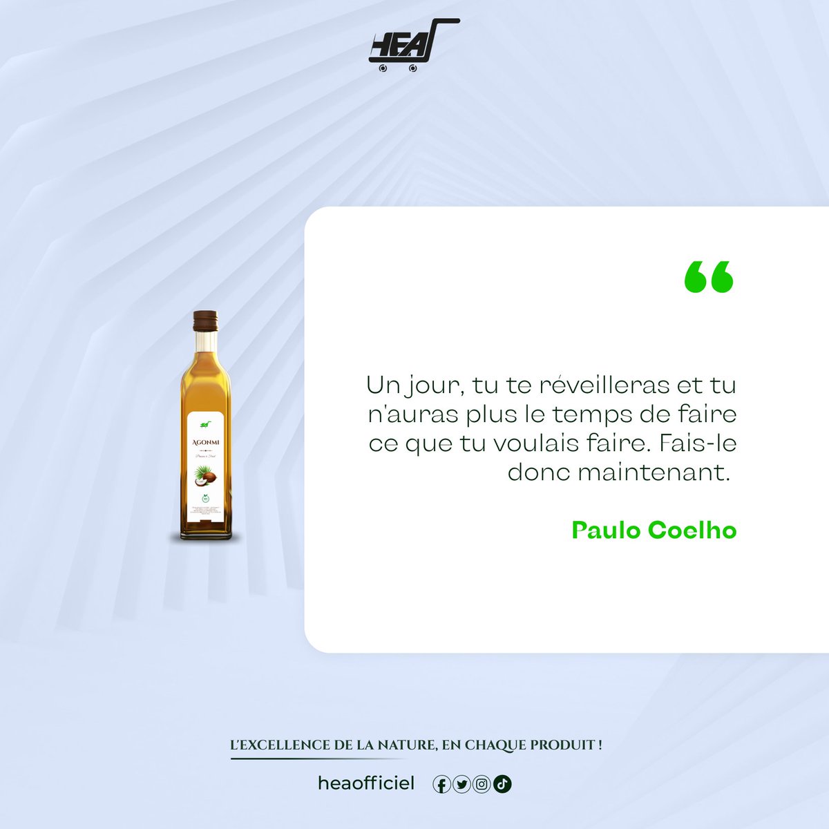 « Un jour, tu te réveilleras et tu n'auras plus le temps de faire ce que tu voulais faire. Fais-le donc maintenant. », Paulo Coelho.

Sur cette pensée nous vous souhaitons une bonne semaine.

#motivation #travail #bonnesemaine