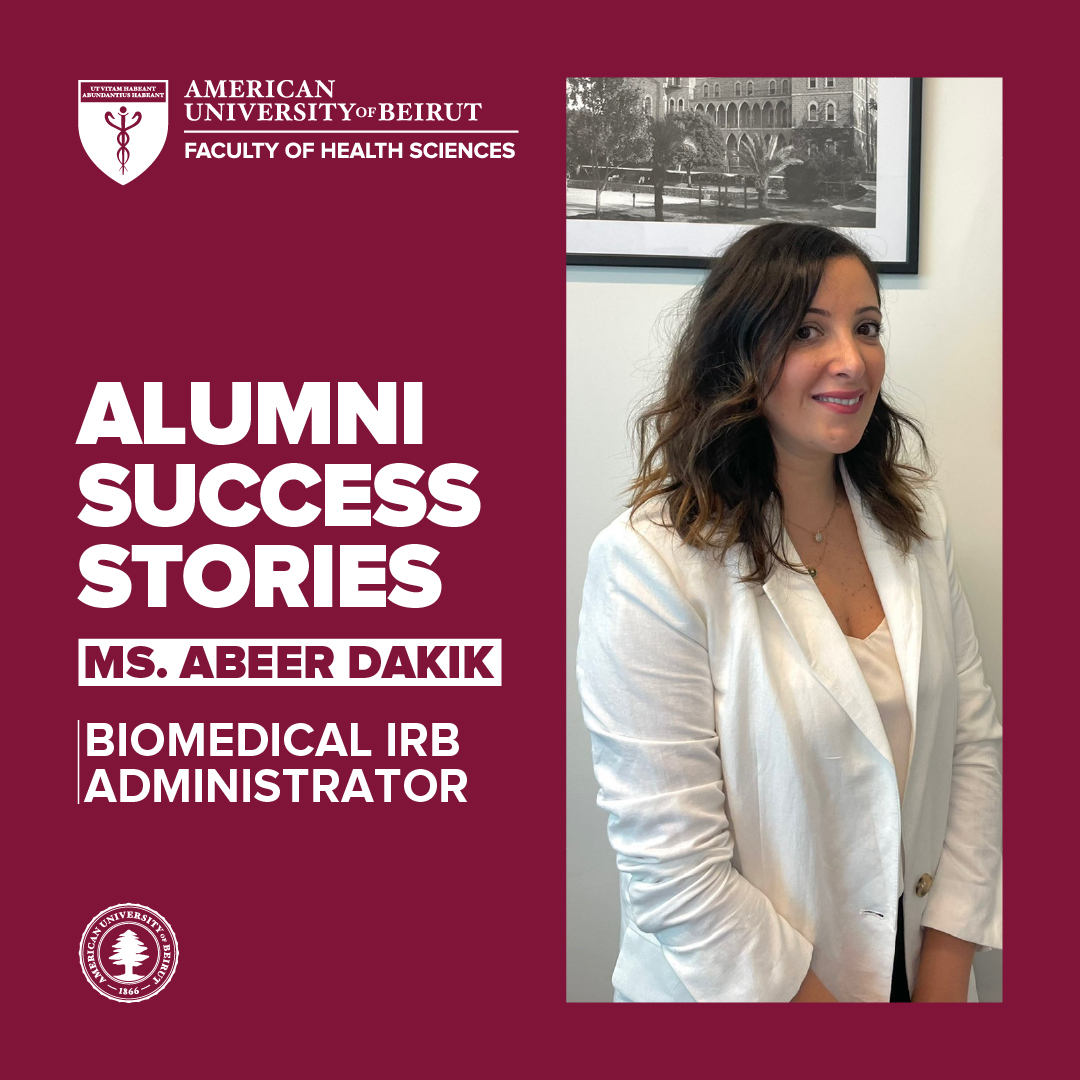 Meet Ms. Abeer Dakik, a proud #FHSAlumni! With a Master’s in Epidemiology from FHS, Ms. Dakik is an administrator on the Biomedical Institutional Review Board since 2009. Recognized with the Administrative Staff FM Dean’s Excellence Award for 2022-2023. 👉bit.ly/3PKOLKy