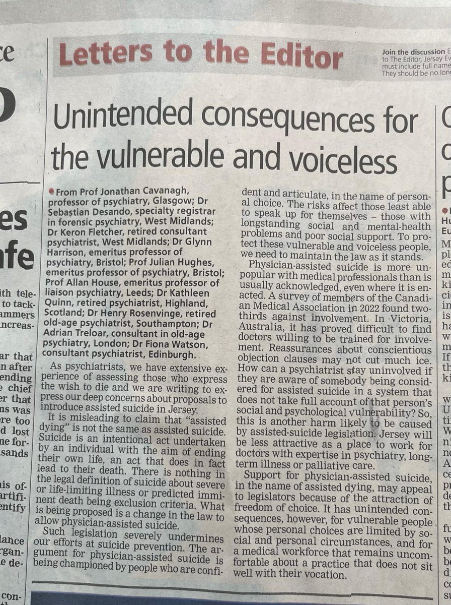 Its the 'unintended consequences' that our #politicians need to fully understand before they change the law that would allow #PhysicianAssistedSuicide in our #society @ScotParl They have to take responsibility for the long term and not just this #Parliament
