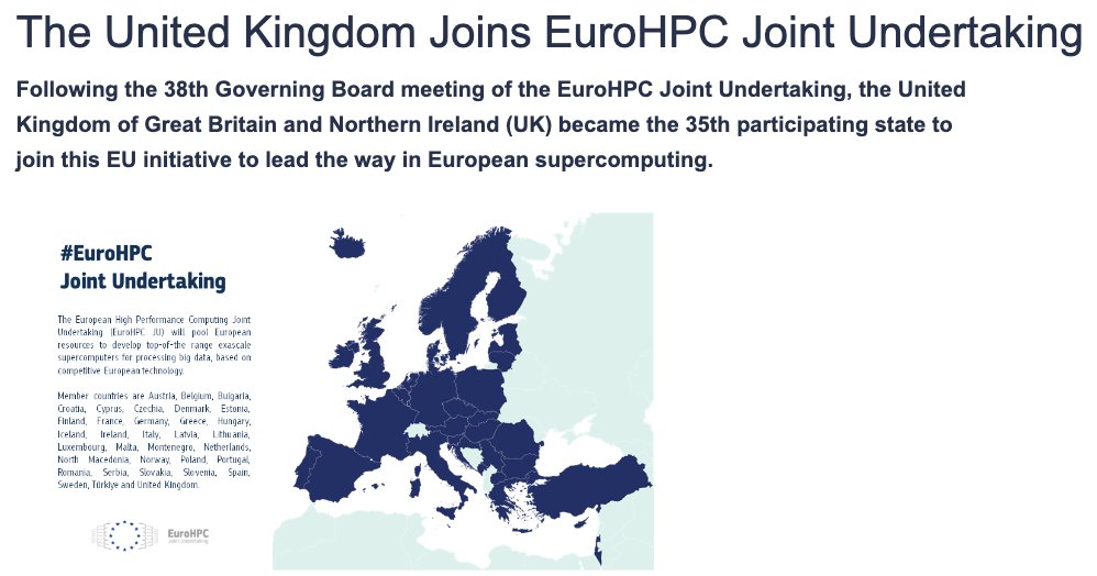 With lots of discussion of Stanford's compute resources, it is beautiful timing for the UK to join @EuroHPC_JU!