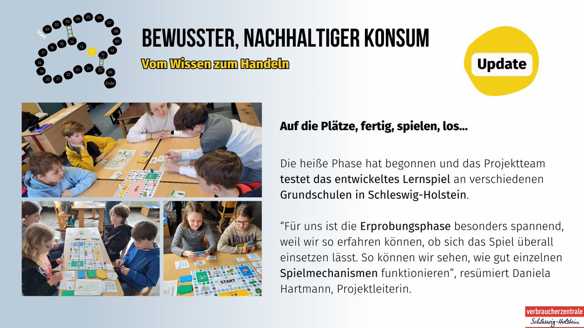 Jetzt wird gespielt! Im Projekt 'Bewusster, nachhaltiger #Konsum' geht es weiter in die Erprobungsphase. Dort wird jetzt an verschiedenen Grundschulen in Schleswig-Holstein getestet, ob die Spielmechanismen funktionieren. #twlz #twitterlehrerzimmer