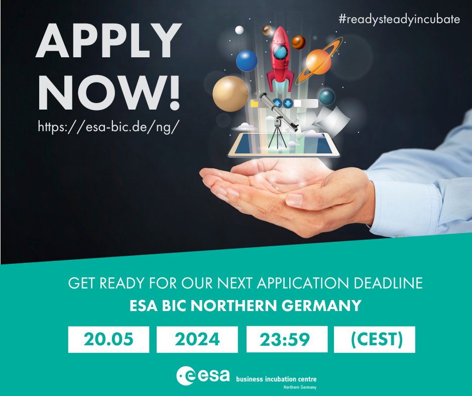 ❗ONE WEEK LEFT TO APPLY! Are you an entrepreneur in northern Germany aiming to launch your #space-related business in 2024?🚀📄Then apply to our ESA Business Incubation Centre until the 20th of May: esa-bic.de/ng/ #esabic #esabicng #esastartup #spacestartup
