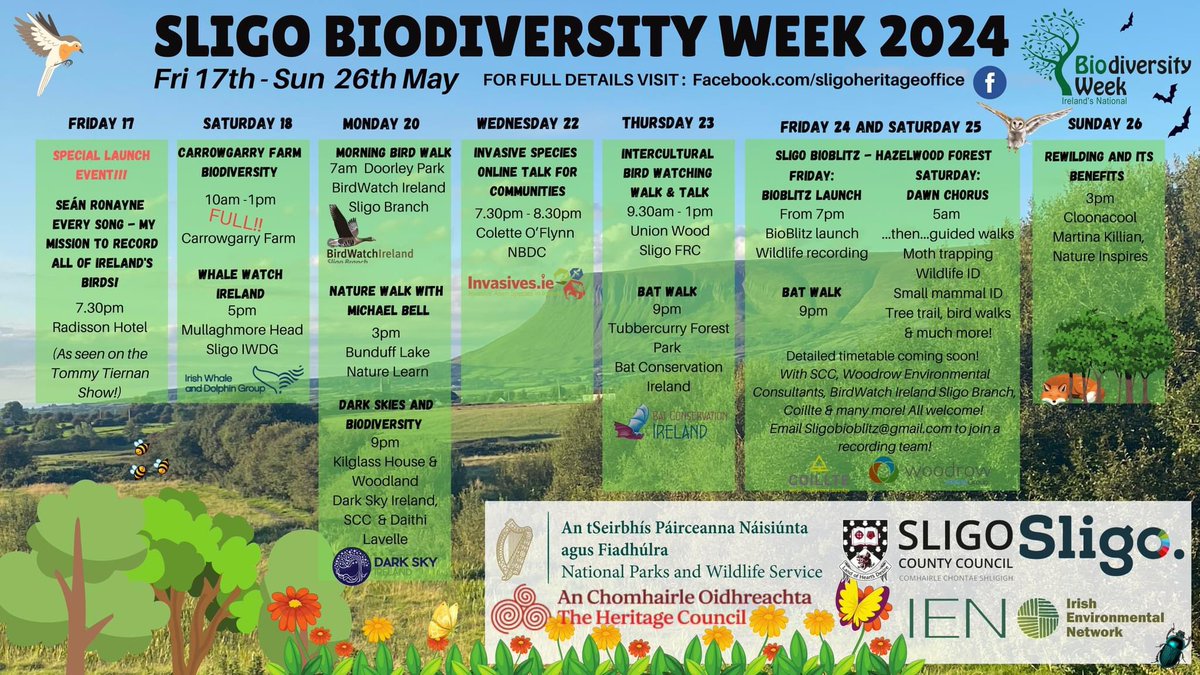 With National Biodiversity Week just around the corner, there’s a full week of events from Friday 17th - Sunday 26th May! Come along to celebrate the magnificent natural places of County Sligo with everything from bat walks 🦇, whale watching 🐋, nature walks 🌳 and dark skies ✨