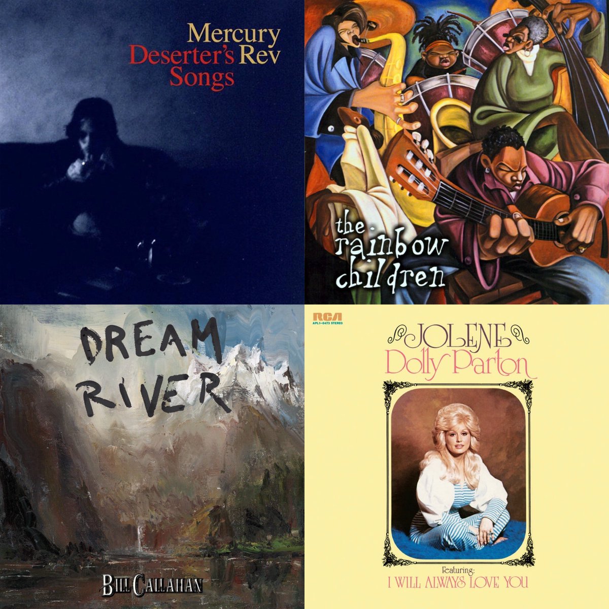 #MúsicaDesobediente Deserter's Songs • Mercury Rev • 1998 #Americana 🇺🇸 | The Rainbow Children @prince 2001 #FunkJazz 🇺🇸 | Dream River • Bill Callahan • 2013 #IndieFolk 🇺🇸 | Jolene @DollyParton 1974 #Country 🇺🇸