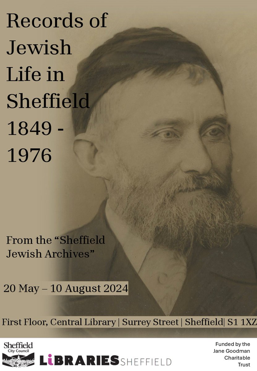 New exhibition: Material from the Sheffield Jewish Archives will be on display between 20 May and 10 August 2024 in the Central Library @SheffLibraries . The selection will chronicle Jewish life in Sheffield from 1849-1976. #NewExhibition #archives #jewisharchives #britishjews