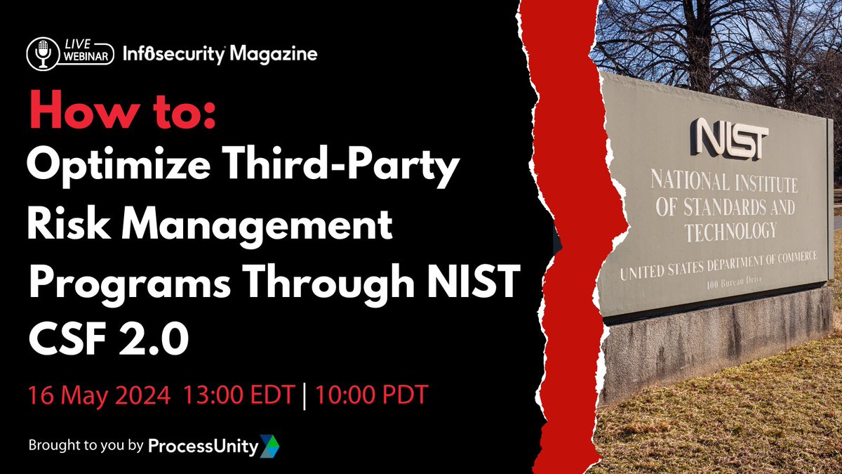 Don't miss our upcoming webinar on May 16th with @ProcessUnity, where our expert panel will dive deep into how to optimize third-party risk management programs through NIST CSF 2.0: bit.ly/4ajnbfH