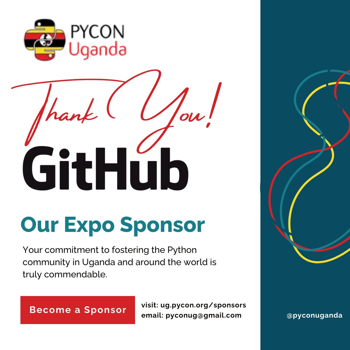We're excited to announce that @github is a confirmed sponsor for PyCon Uganda 2024! Thank you, GitHub, for supporting our event and the Python community in Uganda. Your contribution helps make PyCon Uganda 2024 a success! #PyConUganda #GitHub #PyConUganda2024 #PyCon