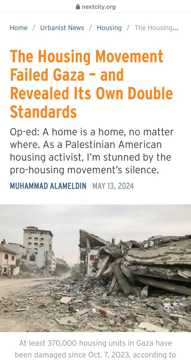 “The Housing Movement Failed Gaza” - please read @Muhammad_Speaks’s timely and desperately needed piece in @NextCityOrg nextcity.org/urbanist-news/…