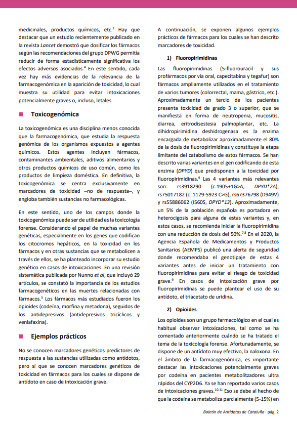Influencia de los genes en la toxicidad de los fármacos y en la respuesta a los antídotos

📌Hay varios fármacos de uso habitual (opioides, bloqueantes β, etc.) para los cuales hay marcadores farmacogenómicos predictores de toxicidad que hay que tener presentes

🆕 Boletín de