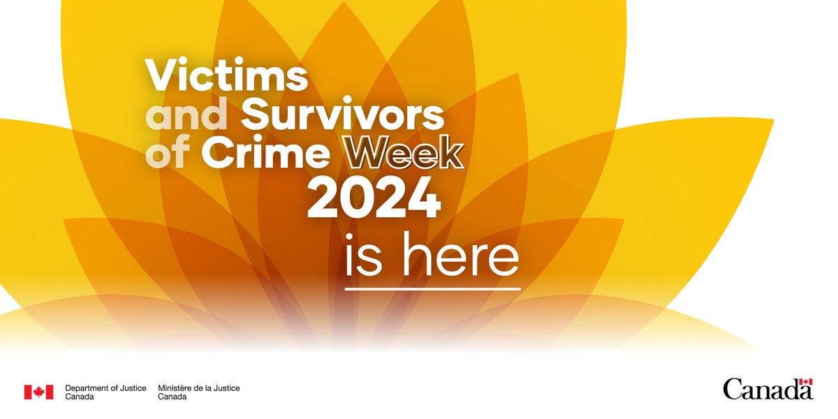 JusticeCanadaEN's tweet image. (1/2) Victims and Survivors of Crime Week 2024 is here. Learn more at: victimsweek.gc.ca/home-accueil.h…

Every year, Justice Canada hosts Victims and Survivors of Crime Week – an opportunity for victim service providers to gather and collaborate. #VictimsWeek