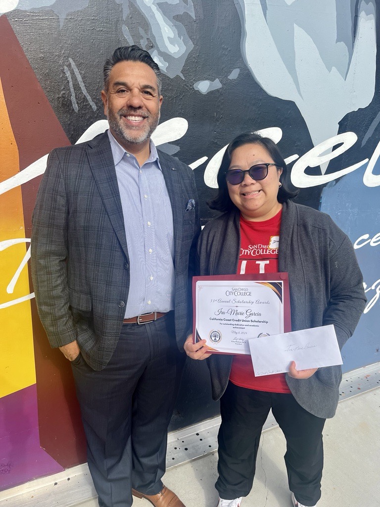 Thank you, @sdcitycollege, for being an incredible educational partner! We are proud to support ambitious and dedicated students like Ira-Marie Garcia who received a well-deserved Cal Coast Credit Union scholarship. 🎓🌟