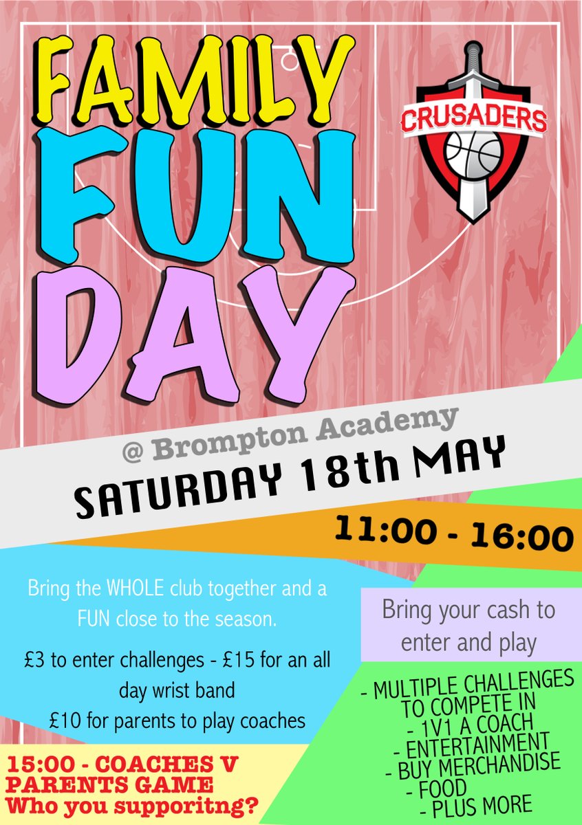 😃SEE YOU THIS SATURDAY CRUSADERS ❗️ We have our annual Family Fun Day this Saturday 18th May at Brompton. Compete in challenges, take on a coach in 1v1, witness the coaches v parents game plus lots more. See below for more details.