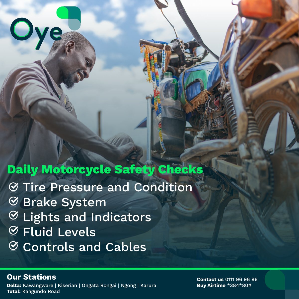 This week @oyeapp_ke will be sharing some #Key #Critical #Motorcycle #safety #Practices that will help create awareness for Motorcycle Taxi Drivers to prevent the number of road #accidents & #fatalities we incur in #Kenya every year. #OYEKenya #MotorcycleSafetyAwareness #NTSA