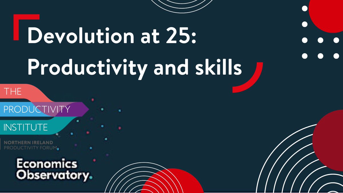 Interested in how NI can boost its productivity through skills? The @EconObservatory is holding three events to mark 25 years of devolution, hosted by @TPIProductivity. 📅 21 June ⏰ 9 – 11am 📍Mark Piggott Lecture Theatre, Student Hub Register now: rb.gy/l6nrbg