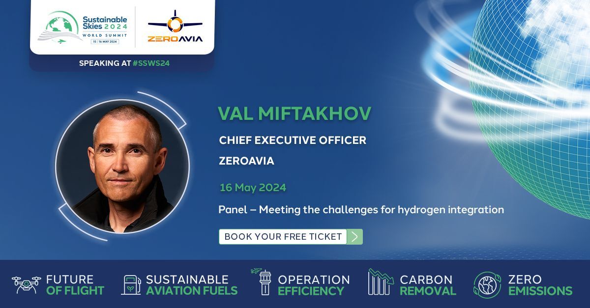 Meet ZeroAvia at #SSWS24 in Farnborough this 15-16 May! Visit us at Booth SS24 to explore our cutting-edge hydrogen aviation tech. Our CEO, @Valerun will also be speaking on Day 2 along with industry experts about the challenges in hydrogen integration. bit.ly/3wG2Ljh