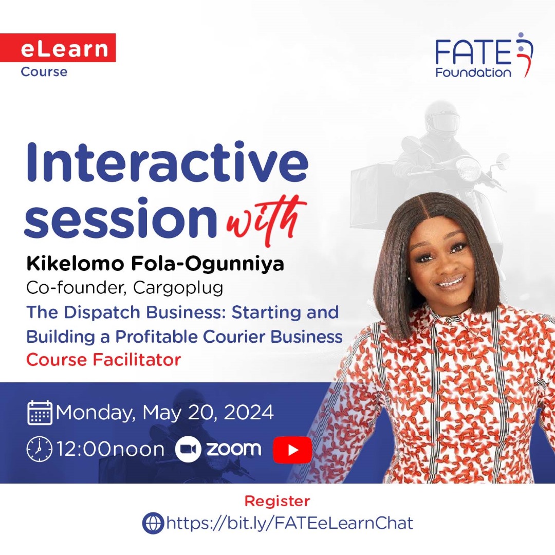 Excited to announce an interactive live session with Kikelomo Fola-Ogunniya, co-founder of @getcargoplug and facilitator for our new logistics business course Discover industry highlights and untapped potential. Register here: bit.ly/FATEeLearnChat #elearn #dispatchbusiness