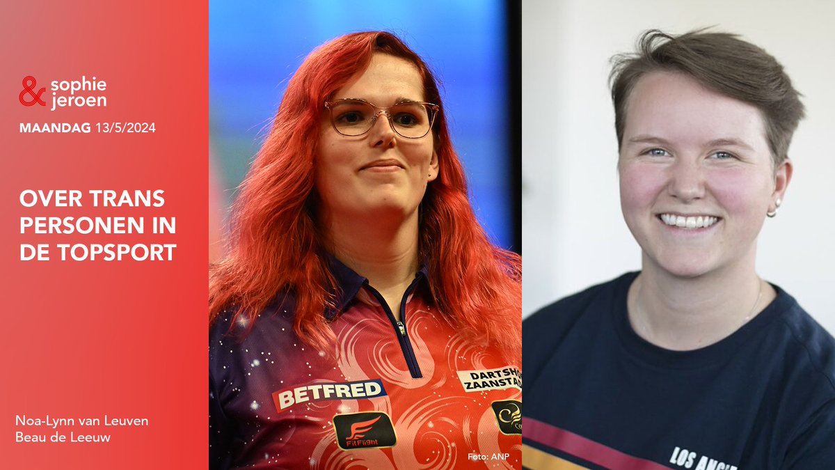 Noa-Lynn van Leuven behoort tot de mondiale dartstop. Maar de dartster krijgt met veel haat te maken, en meerdere mede-darters wilden zelfs niet spelen met of tegen een trans vrouw. Vanavond schuift ze aan samen met Beau de Leeuw, die aan Olympic Weightlifting doet en non-binair…