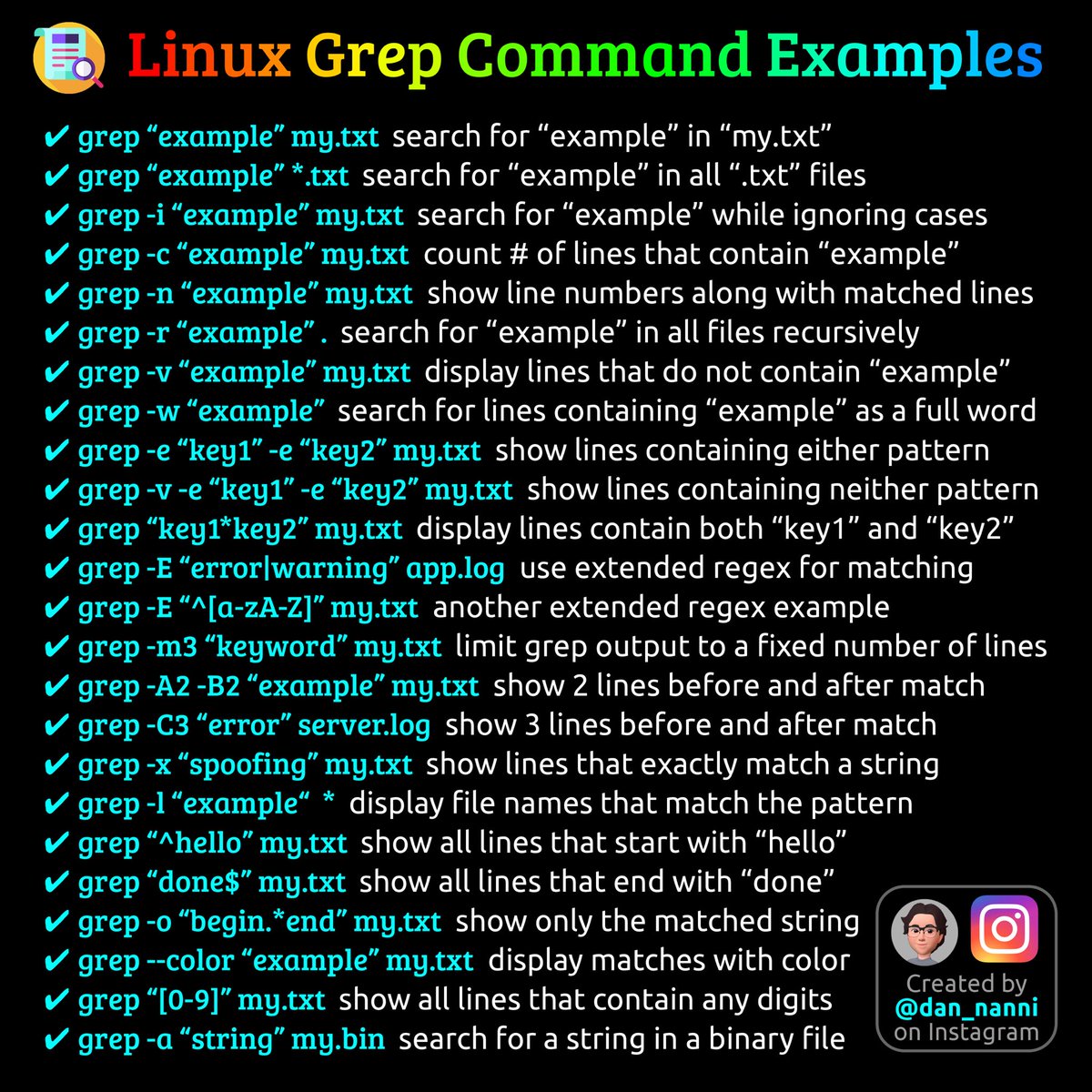 A list of useful grep command examples 😎👇
#linux #sysadmin #devops