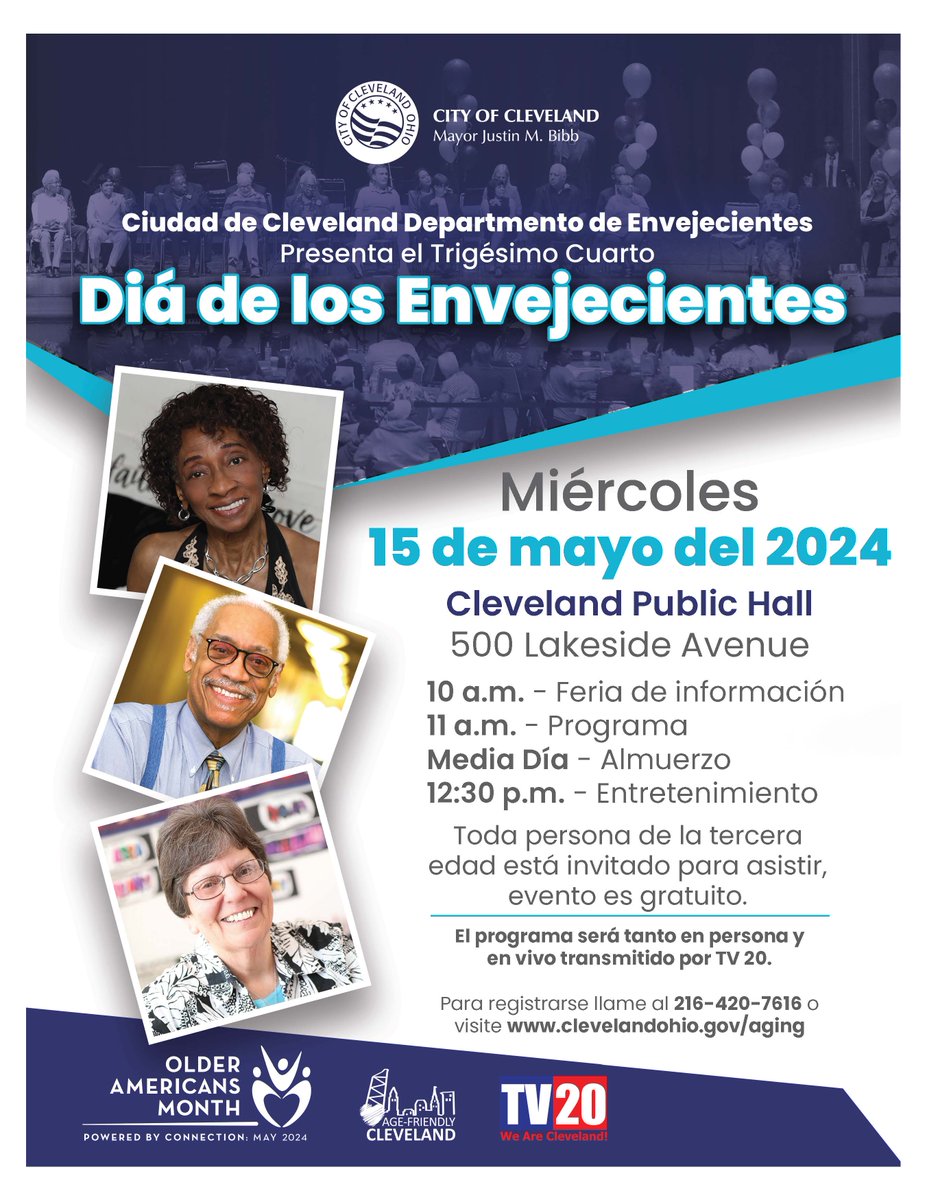 This Wednesday! Senior Day 2024! A free event in Cleveland Public Auditorium dedicated to honoring Cleveland's seniors! Stay updated with the latest from the Cleveland Department of Aging by visiting clevelandohio.gov/aging or calling 216-664-2833.