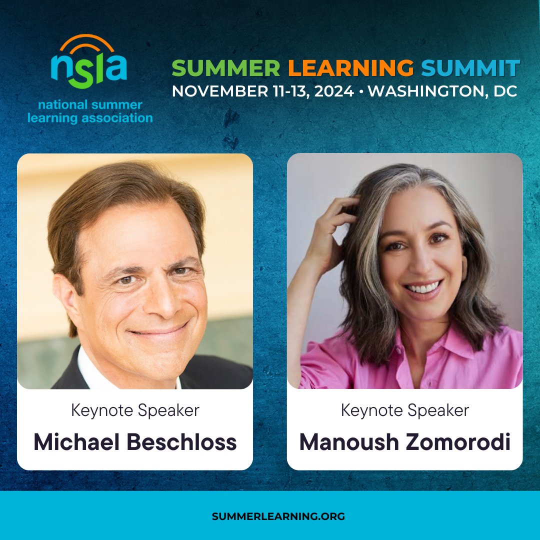 📢 Did you hear the news? Presidential Historian @BeschlossDC and TED Radio Hour's @manoushz are joining the Summer Learning Summit, Nov 11-13 as keynote speakers! You don't want to miss out. Register now at the lowest rate using 2024-SPRING through 5/31: bit.ly/49k2YWO