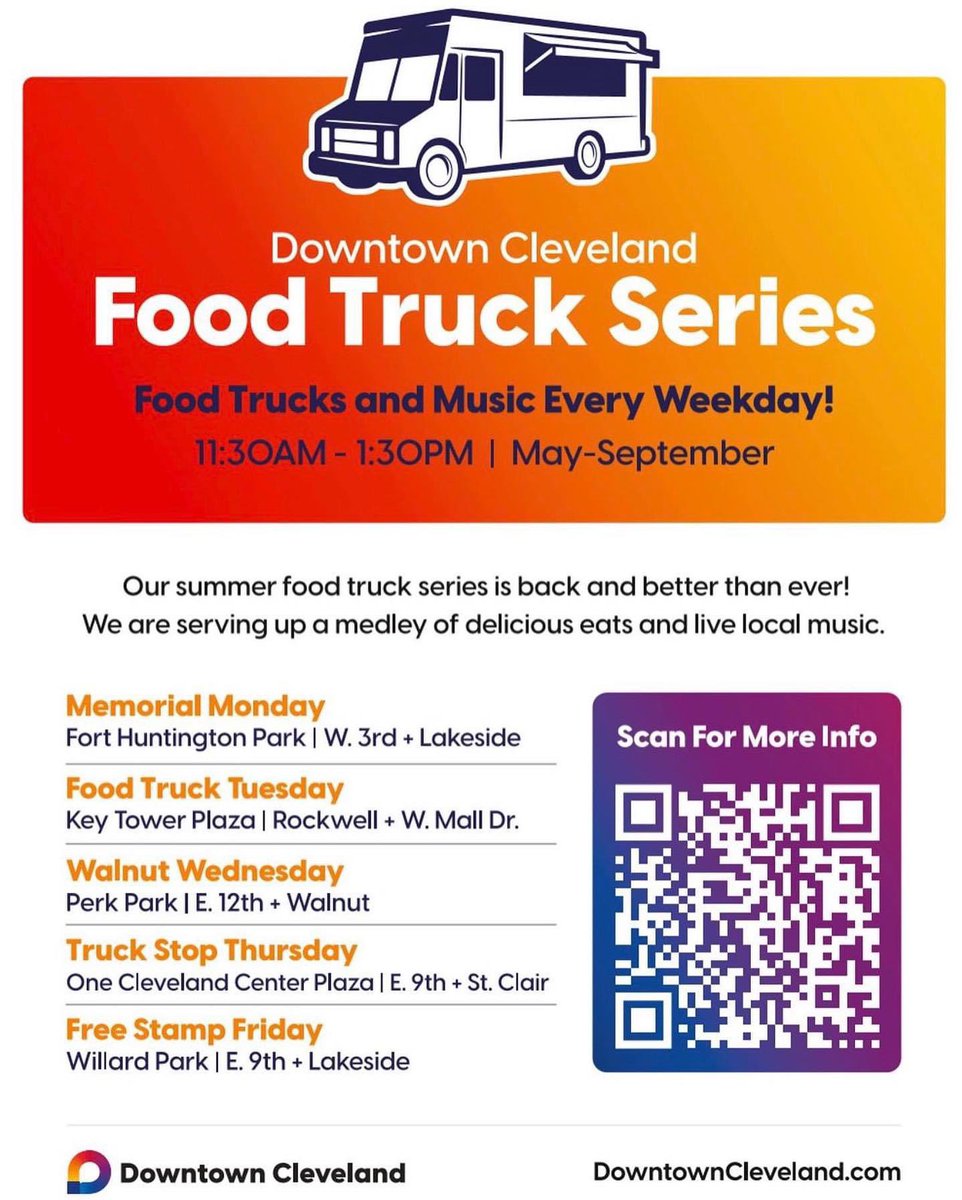 It’s a new week in Downtown Cleveland, which means a new week of food trucks and live music!🤩 Don’t forget that ✨every single weekday✨ through the end of September, we’re enlivening your lunch breaks from 11:30am-1:30pm. Check out the full lineup here: downtowncleveland.com/food-trucks