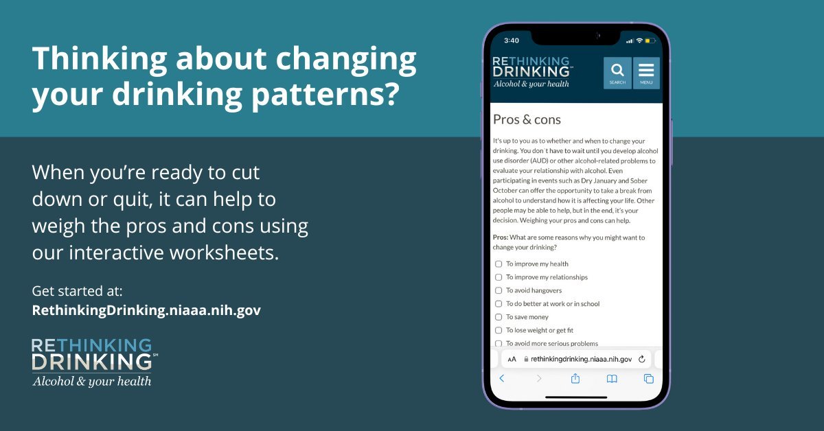 When you’re ready to cut down or quit drinking, weighing the pros and cons using our interactive worksheets at #RethinkingDrinking. Get started at: go.nih.gov/pOGdyZD