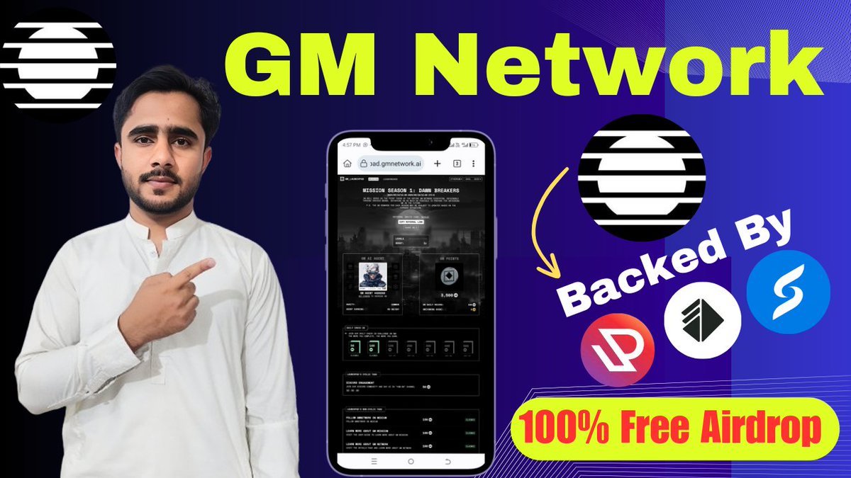 Shahzaib0x's tweet image. $GM Network New Airdrop 💥

100% Confirm #Airdrop Backed by #SenderLab, #AltLayer &amp;amp; #UpRock

𝐑𝐞𝐪𝐮𝐢𝐫𝐞𝐝 𝐋𝐢𝐧𝐤:-👇
launchpad.gmnetwork.ai/mission?invite…

👉Quiz 1 Ans
B, D, D, A, A, C

👉Quiz 2 Ans
B, A, C, D, D

𝙅𝙤𝙞𝙣𝙞𝙣𝙜 𝙑𝙞𝙙𝙚𝙤  👇
youtu.be/Iy-0l6HZYEU?si…