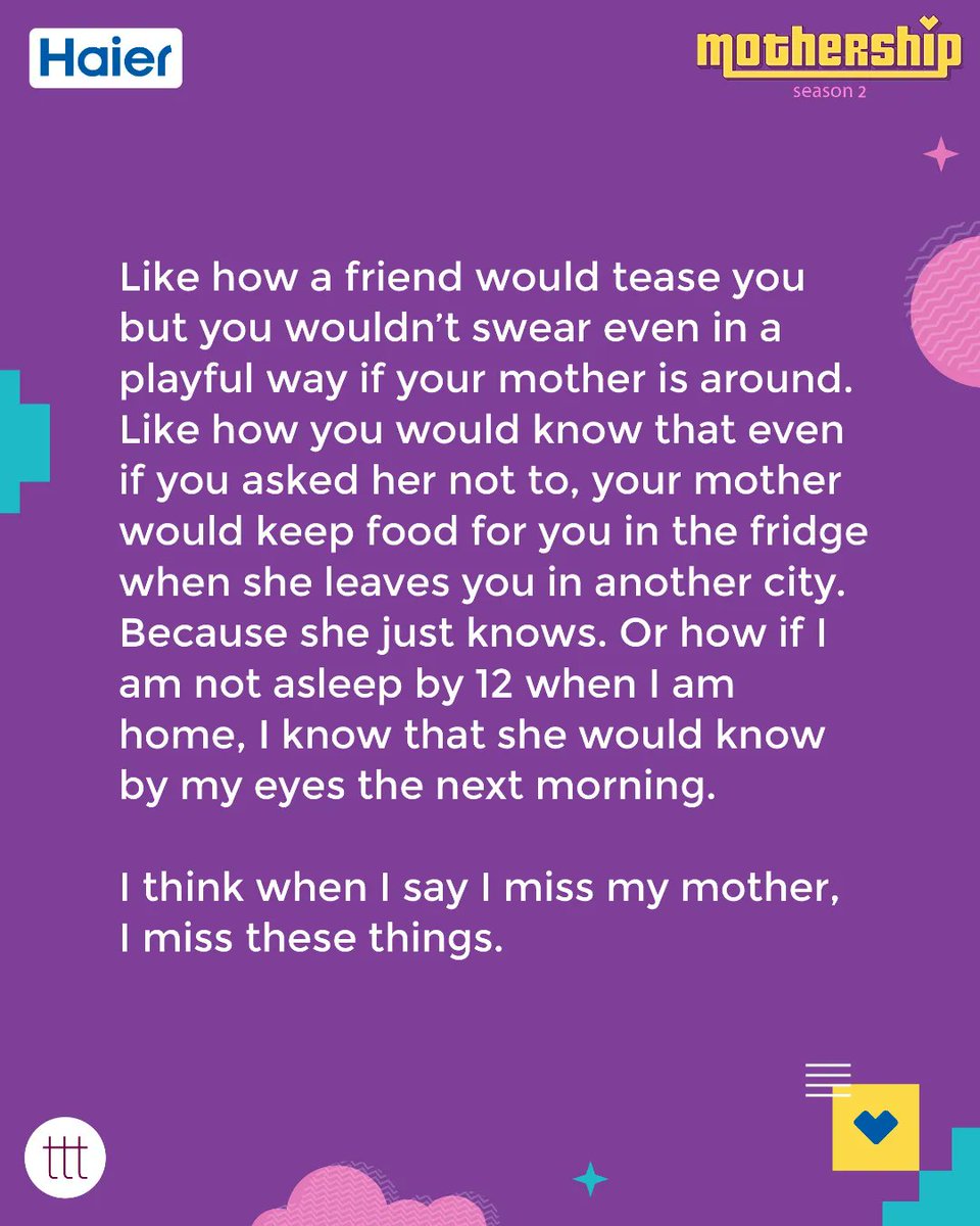 This can make your mom's day &lt;3

ttt x Haier(<a href="/IndiaHaier/">Haier India</a>) bring to you Mothership Season 2 - with a special film. Watch it on our feed now! 
#MomsKnowItAll 

Written by Kavya Lakhani (<a href="/kavyalakhani916/">kavyalakhani</a>)
Designed by Tanvi (<a href="/tanvi304/">tanvi gupta</a>)
