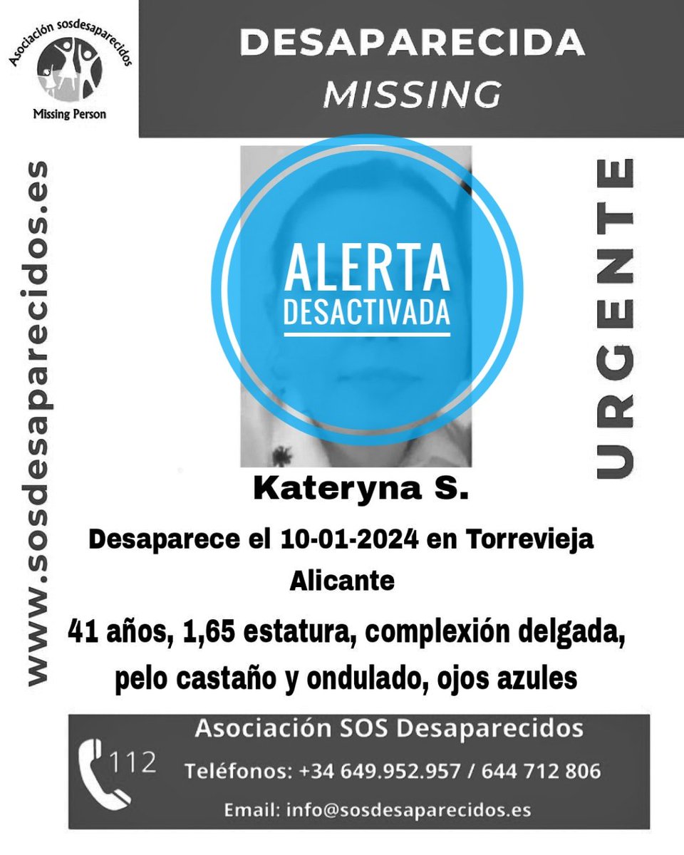 🔕 DESACTIVADA 
#Desaparecidos #sosdesaparecidos #Missing #España #Torrevieja #Alicante
Síguenos @sosdesaparecido
