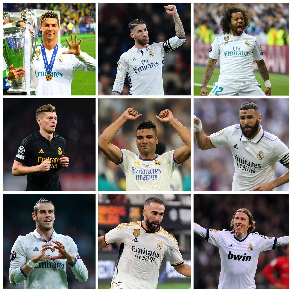 sergio_orio's tweet photo. Rápido, ordenadles según el cariño que les tengáis, no por rendimiento futbolístico, empiezo yo:

1. Luka Modric
2. Dani Carvajal
3. Sergio Ramos
4. Cristiano
5. Benzema
6. Toni Kross
7. Marcelo
8. Casemiro
9. Gareth Bale https://t.co/sUwo2J8Noz