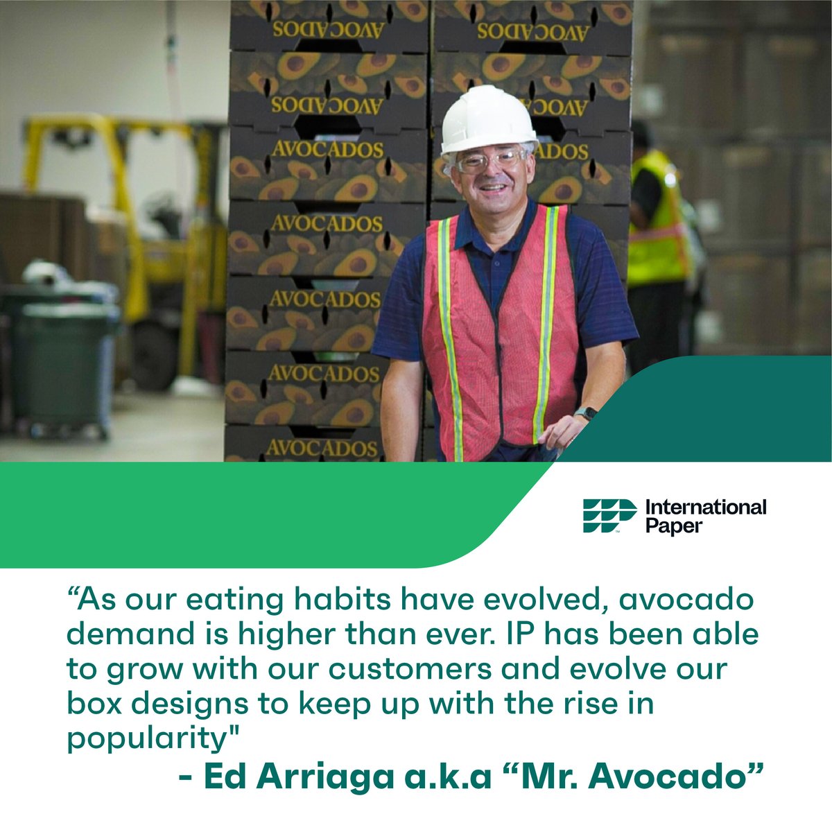 'Our customers have complete confidence that we will provide the highest quality box, customized to their specific needs.' Ed Arriaga is about to begin his 28th harvest year as IP's resident avocado 🥑 📝 expert. Read his story on our website: bit.ly/3wo8Pgq
