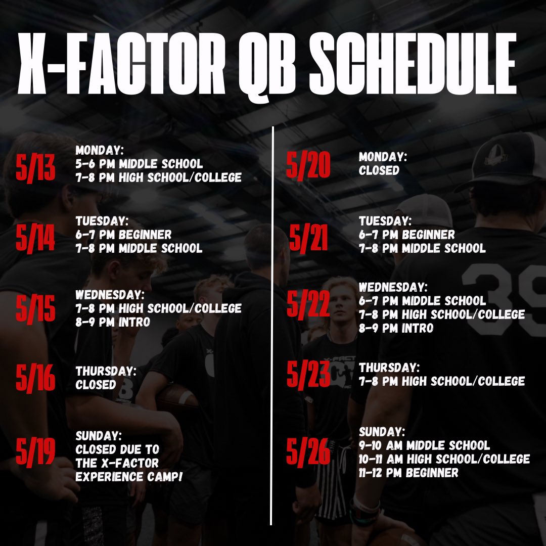QB schedule for the next few weeks. #xfactorQBacademy