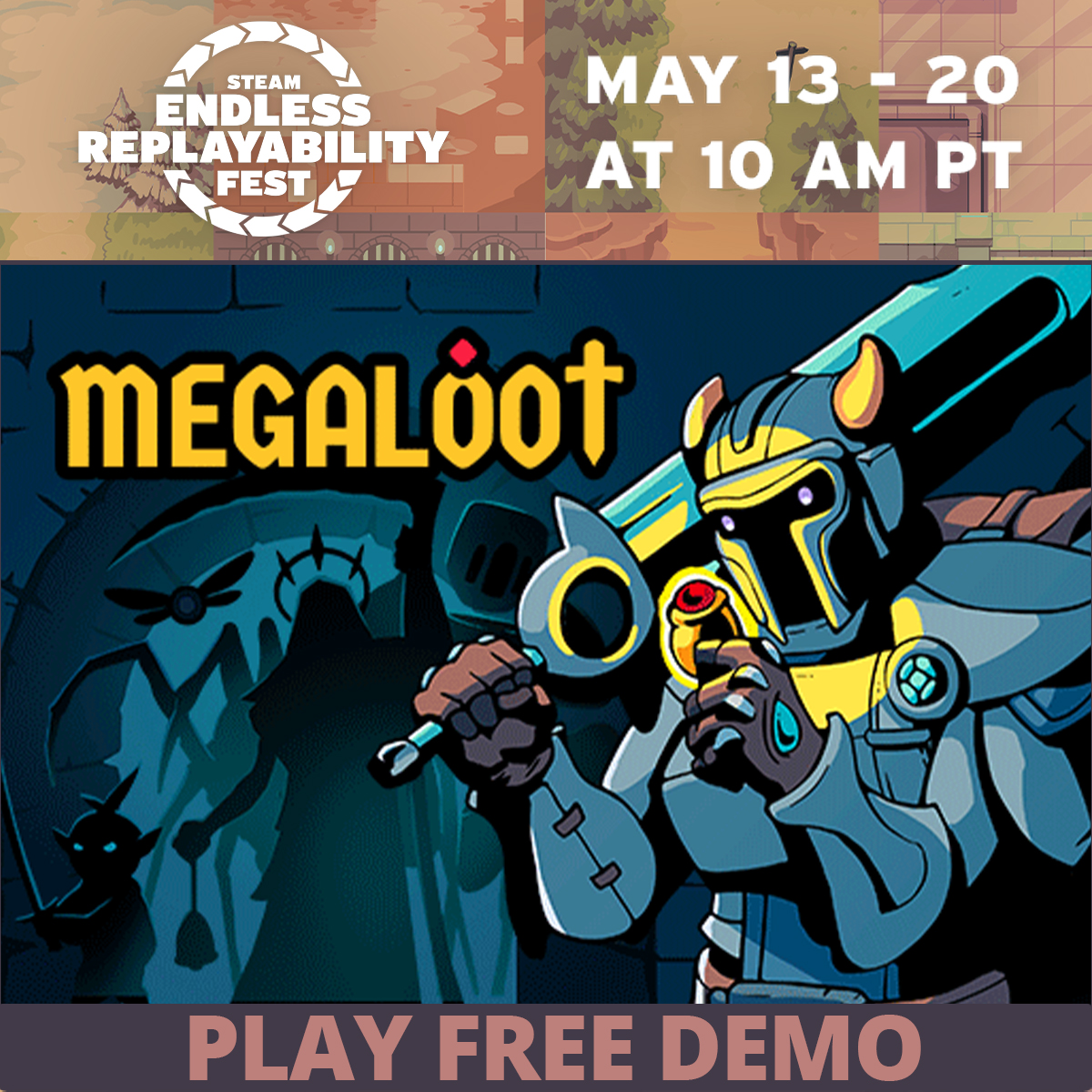 Today, we're participating at #Steam Endless Replayability Fest. ♾️ Take on Megaloot with us for loot, tactical battles, and endless adventures. Don't miss out on the fun! Play the Free Demo: 👉 ravenage.ink/3SNwVJI #godot | #indiedev | #gamedev | #pixelart