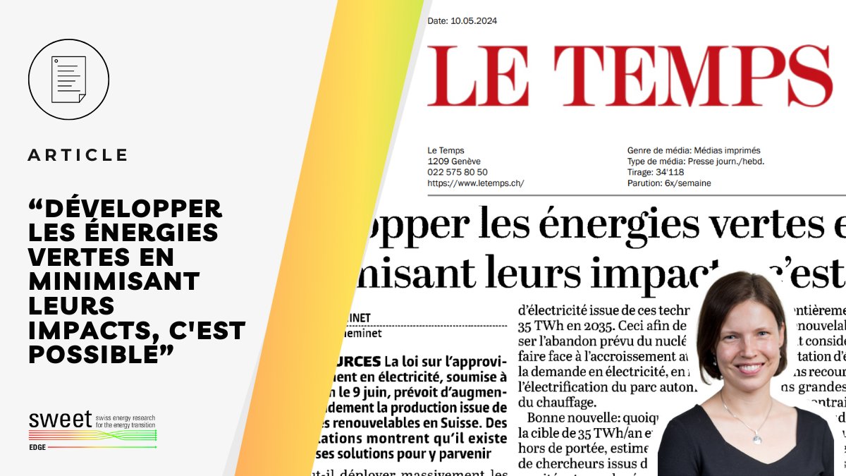 SWEET EDGE (@sweetedge_ch) on Twitter photo 🎯L'objectif du #parlement #suisse d'atteindre #35TWh/an de nouvelles #electricité #renouvelable d'ici 2035 «est #réaliste, autant d'un point de vue technologique qu'économique et écologique», affirme <a href="/etrutnevyte/">Evelina Trutnevyte</a> à <a href="/LeTemps/">Le Temps</a> <a href="/pascalineminet/">Pascaline Minet</a>.
revue-presse.unige.ch/files/articles… 🎯L'objectif du #parlement #suisse d'atteindre #35TWh/an de nouvelles #electricité #renouvelable d'ici 2035 «est #réaliste, autant d'un point de vue technologique qu'économique et écologique», affirme <a href="/etrutnevyte/">Evelina Trutnevyte</a> à <a href="/LeTemps/">Le Temps</a> <a href="/pascalineminet/">Pascaline Minet</a>.
revue-presse.unige.ch/files/articles…