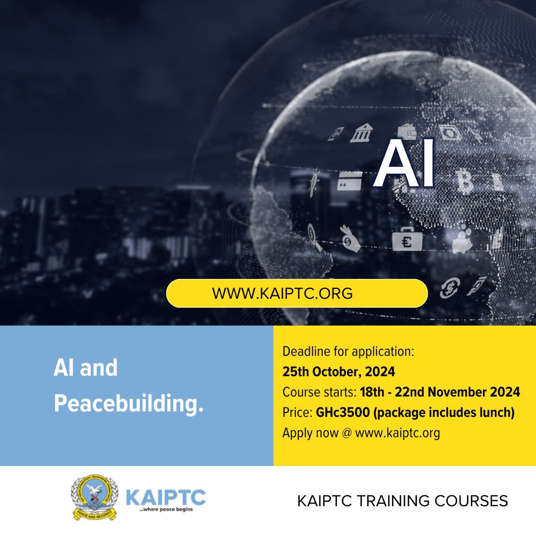 Join the movement for peace and progress by enrolling onto the AI and Peace Building course here at KAIPTC. Discover how artificial intelligence can be used as a powerful tool in creating a more peaceful world. Do not miss out on this opportunity. Enroll now !!!