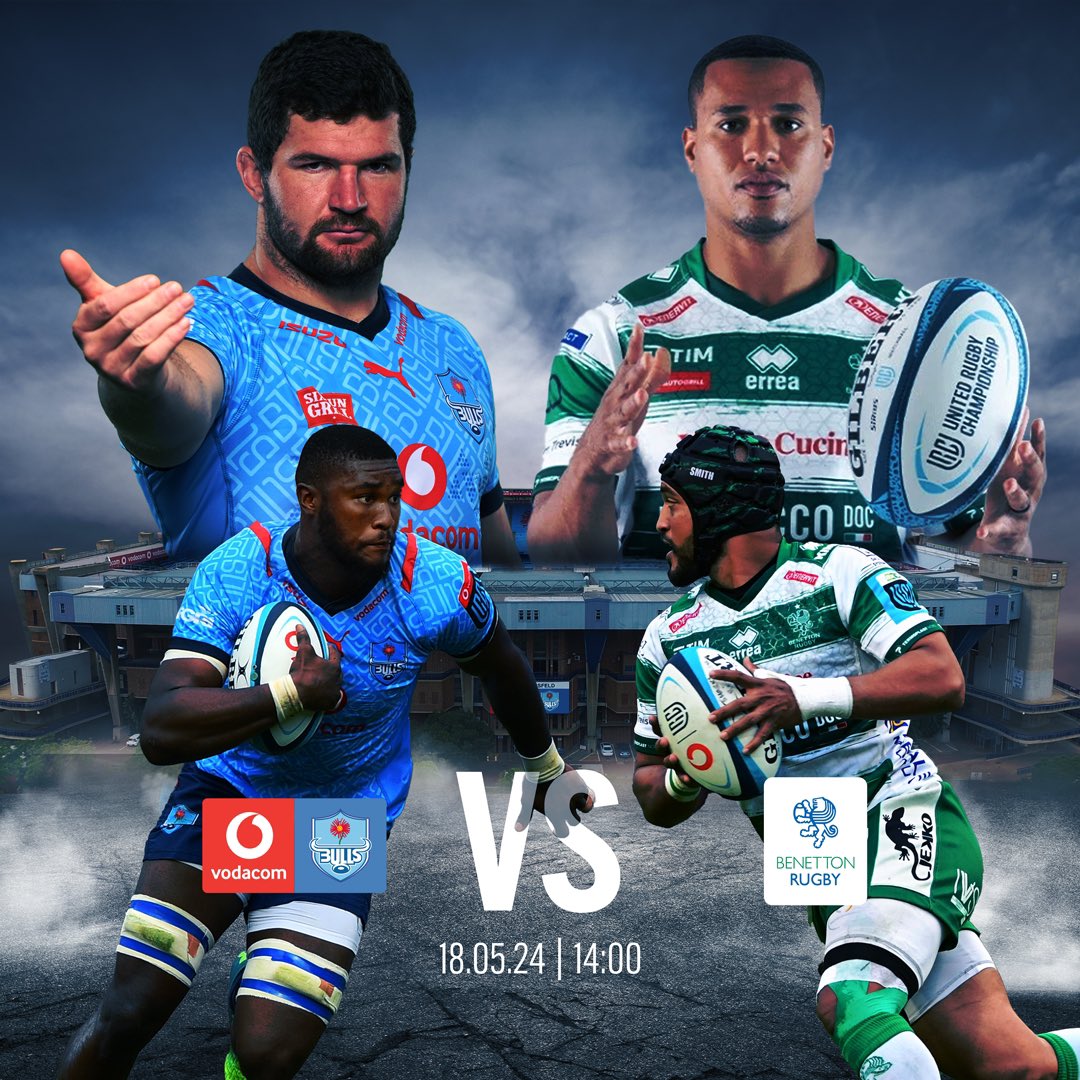 THE BATTLE in the #RaceToTheEight continues this weekend at Loftus! 😤🏆 🏉Vodacom Bulls vs Benetton 🗓️18 May 2024 📍Loftus Versfeld ⏰Kick-Off: 14:00 🎟️TICKETS: rb.gy/ff6lqg @Vodacom #URC #RaceToTheEight | #BackTheBulls
