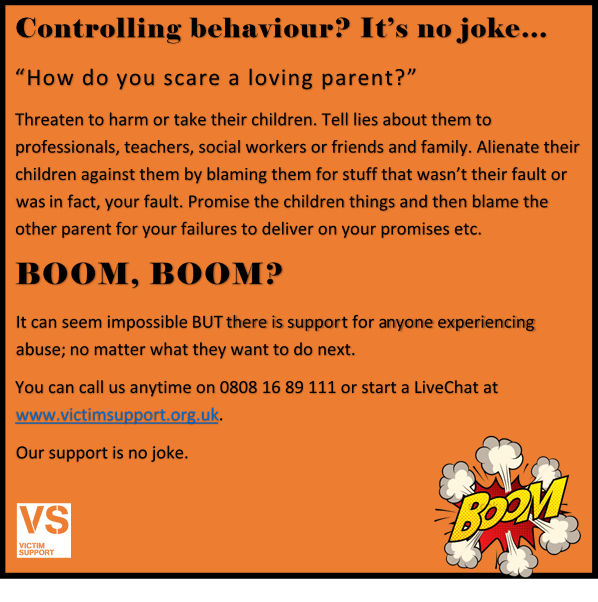 Coercive Control is no joke and the early warning signs should not be ignored. If you are worried about the behaviours of someone else in your relationship then there is support available 24/7 on 0808 168 9111 or live chat at Victim Support 
#controlisnojoke #thursdaythought