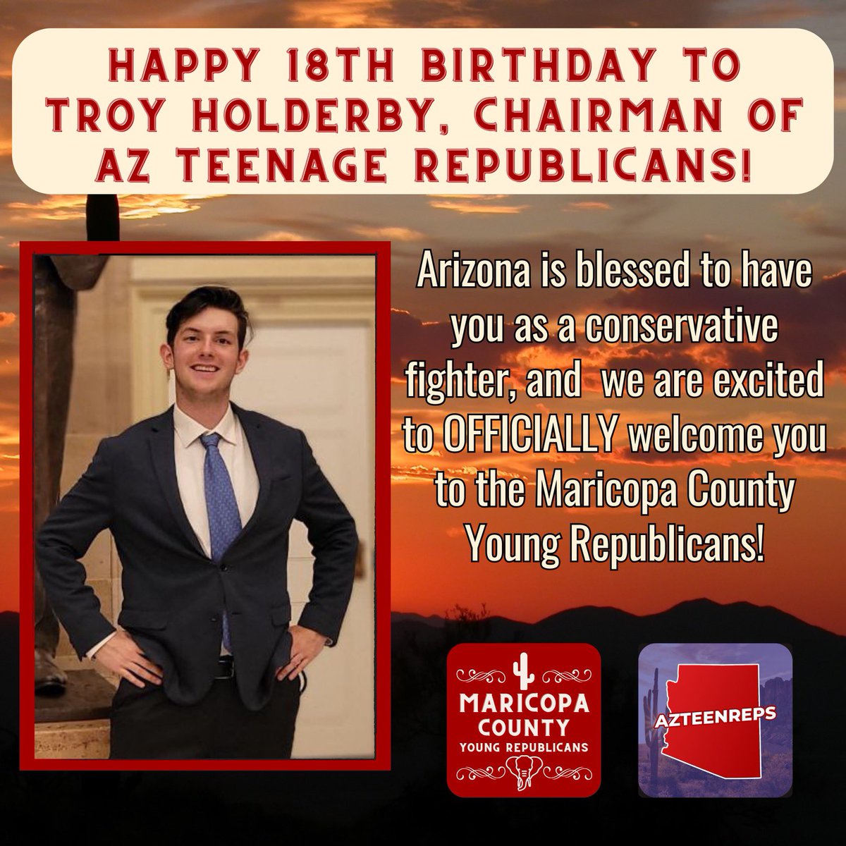 Happy 18th birthday @TroyHolderby, we hope you have the best day! Welcome to @MCYRGOP! 🌵🐘🇺🇸