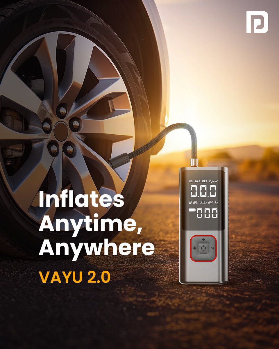 The Vayu 2.0 rechargeable tyre inflator lets you take control of your travels with peace of mind. Be prepared for anything, anywhere. Don't let a flat tire disrupt your journey! Shop now: bit.ly/3UDFqH5 #portronics #portronicsindia #vayu2.0