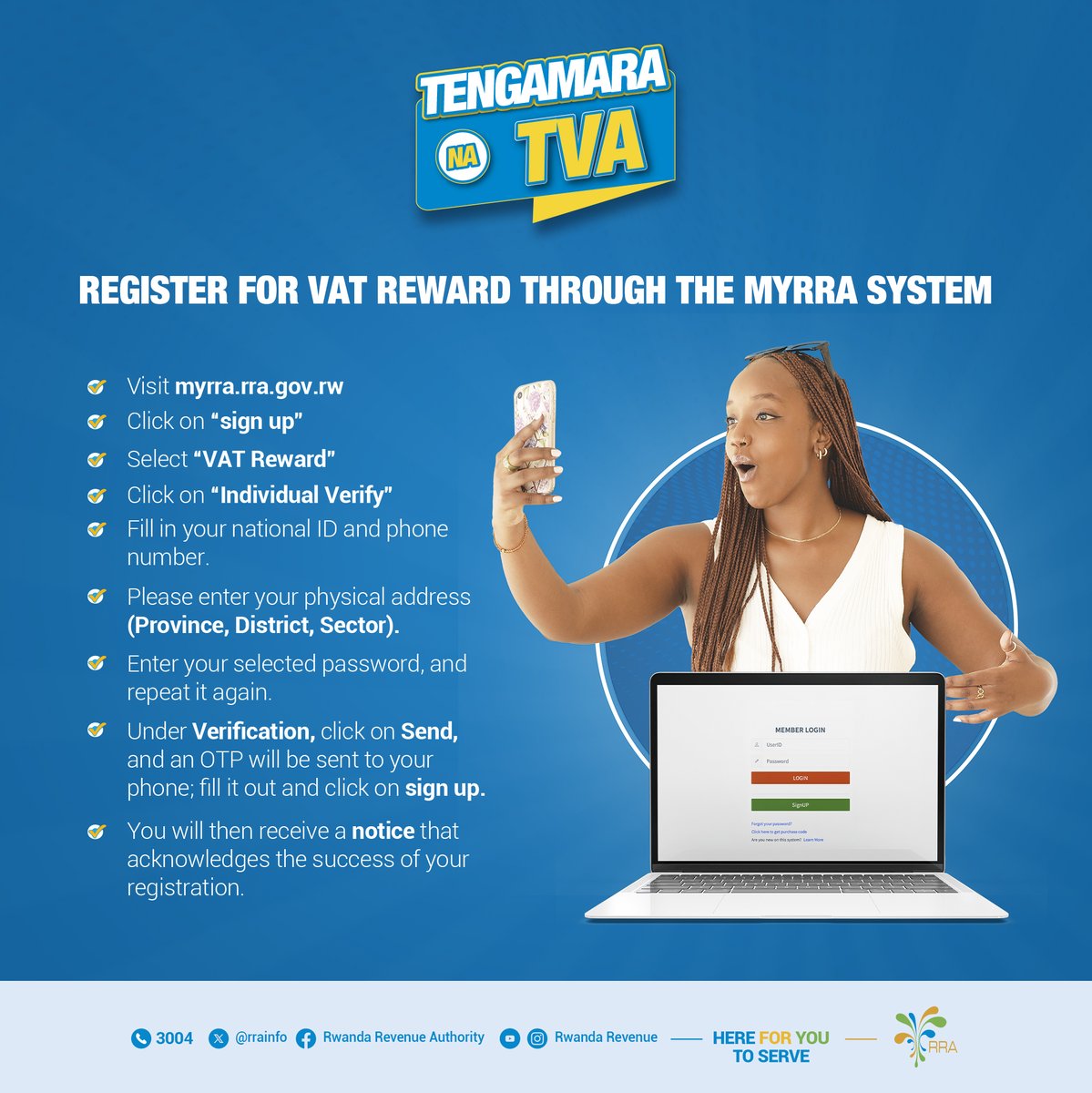 Have you already registered for VAT Rewards? You can register through the MyRRA system via this link: myrra.rra.gov.rw/basic/login/in… #Tengamara_na_TVA #SabaFagitireyaEBM