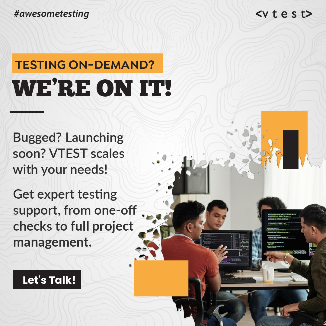 vtestcorp's tweet photo. Bugged? Launching soon?

VTEST scales to your needs, offering everything from quick bug checks to full-fledged project management.

#testingondemand #softwaretestingcompany #softwaretestingservices #softwaretesting #itindustry #testautomation #testingjobs #awesometesting #vtest https://t.co/5MKttbzI4v