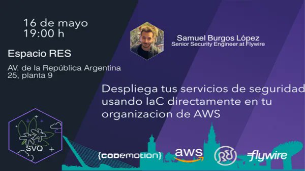 Don't miss Flywire's Senior Security Engineer Samuel Burgos at the next Sevilla 🇪🇸 Meetup! He will explain how to increase #security in an company like Flywire using the best practices of @awscloud. RSVP now: meetup.com/es-ES/aws-user… #engineering #meetup