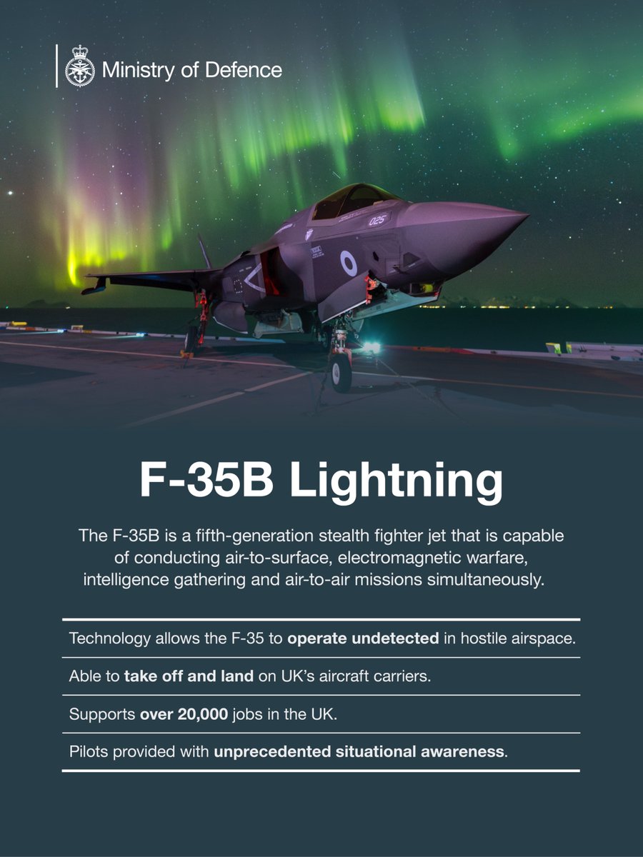 The F-35B Lightning ⚡ is a cutting-edge, multi-role fighter jet that will help secure our skies for decades to come. #DeliveringDefence