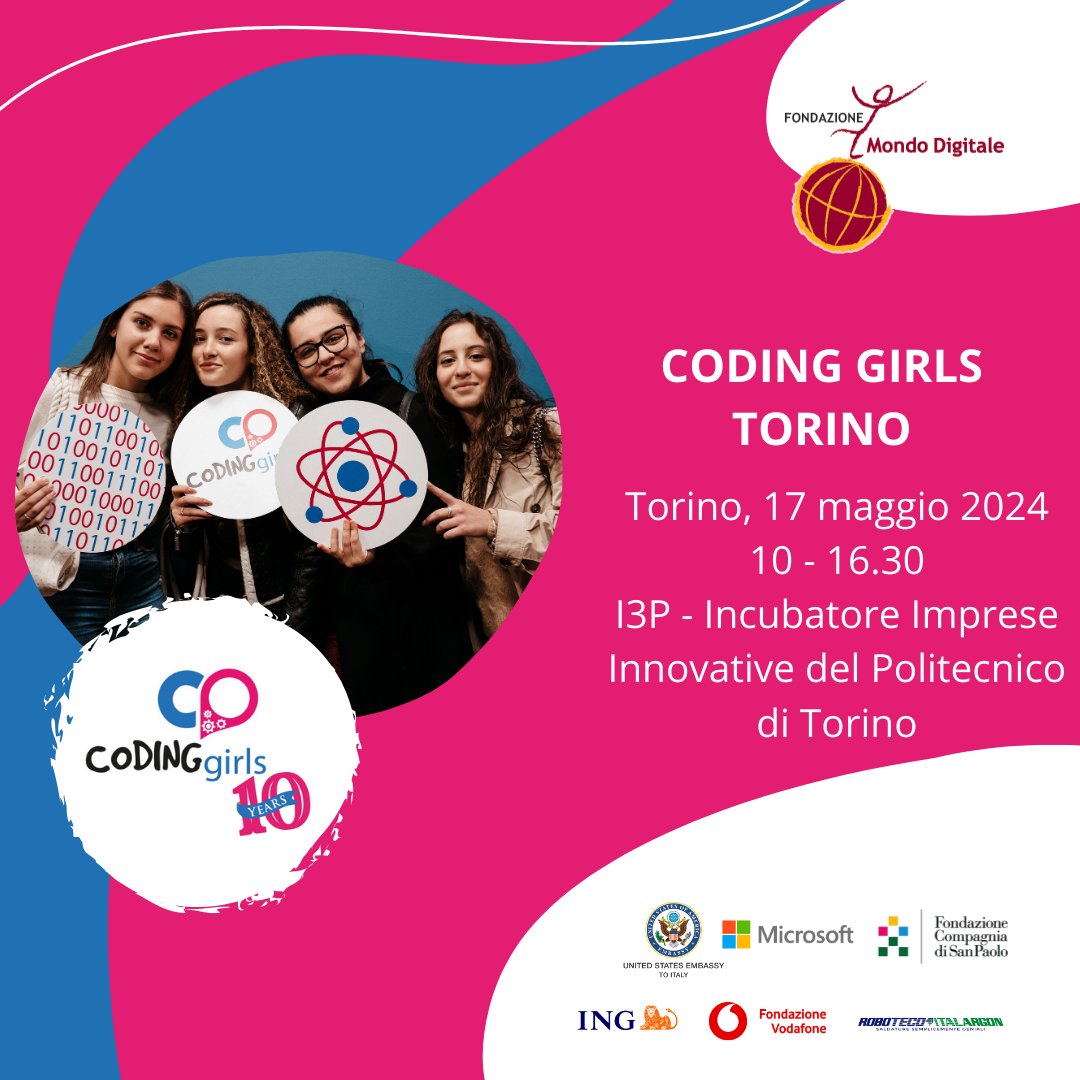 🎉 Appuntamento finale della terza edizione  di Coding Girls a Torino 📍con un #hackathon dedicato alle scuole secondarie di secondo grado, per condividere il percorso svolto e per presentare i lavori finali a una giuria di esperti 🏆