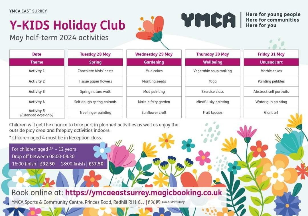 With May half-term around the corner, we've got you covered! Join our Holiday Club in Redhill for 4 days of play and activities or join our Football Camp at Earlswood Junior School to practice drills and skills. Find out more and sign up on our website. ymcaeastsurrey.org.uk