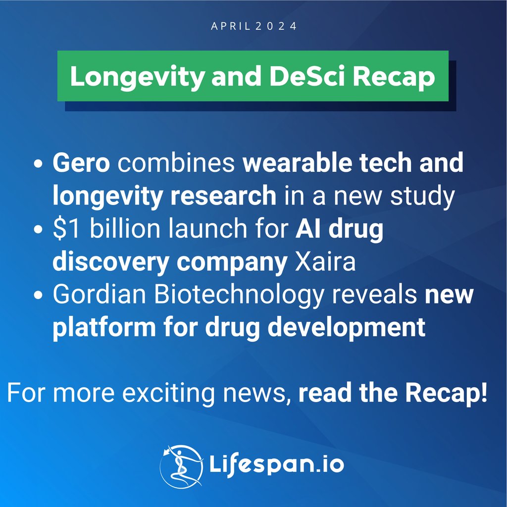 What was happening in the Longevity and DeSci sphere in April? Check out the Recap to find out 👇 lifespan.io/news/longevity… #aging #rejuvenation #longevity #lifespan #healthspan @NirBarzilaiMD @aubreydegrey @hacking_aging @GordianBio